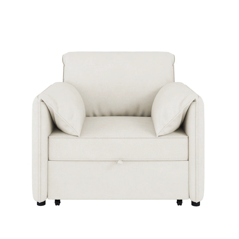 Poltrona letto convertibile in lino bianco/grigio, divano letto 3 in 1 con schienale regolabile, singolo