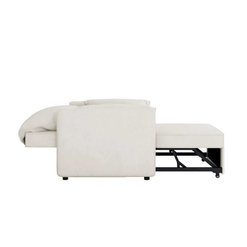 Poltrona letto convertibile in lino bianco/grigio, divano letto 3 in 1 con schienale regolabile, singolo