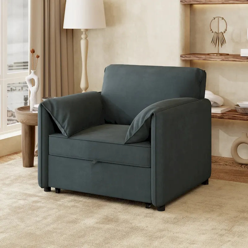 Poltrona letto convertibile in lino bianco/grigio, divano letto 3 in 1 con schienale regolabile, singolo