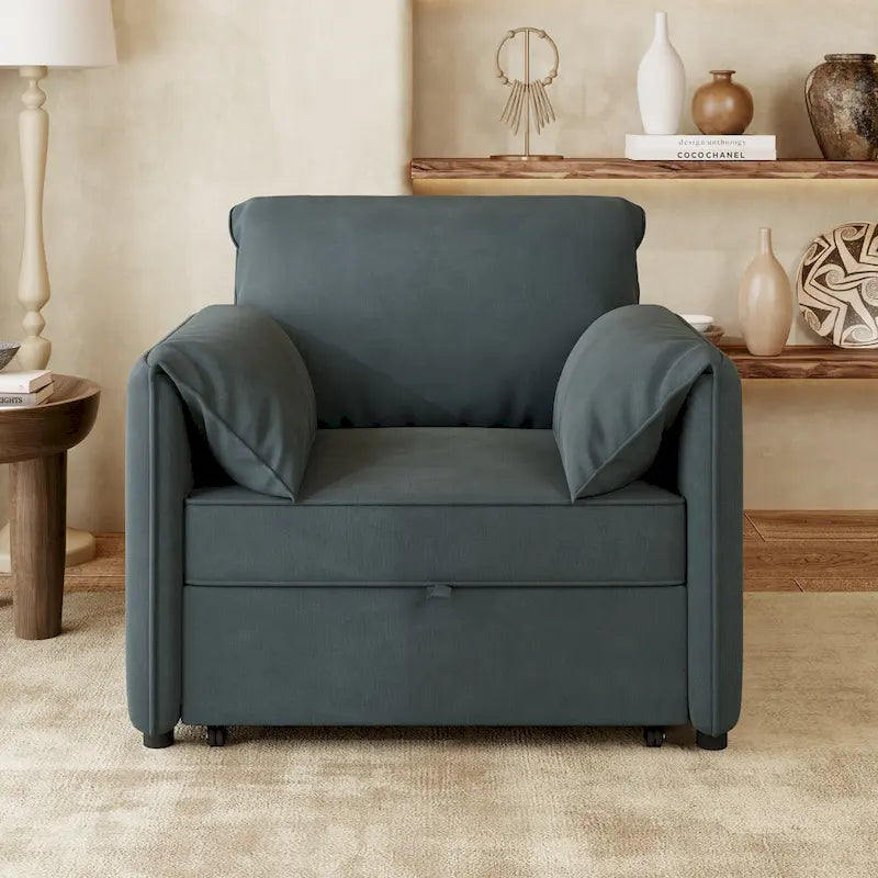 Poltrona letto convertibile in lino bianco/grigio, divano letto 3 in 1 con schienale regolabile, singolo