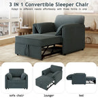 Poltrona letto convertibile in lino bianco/grigio, divano letto 3 in 1 con schienale regolabile, singolo