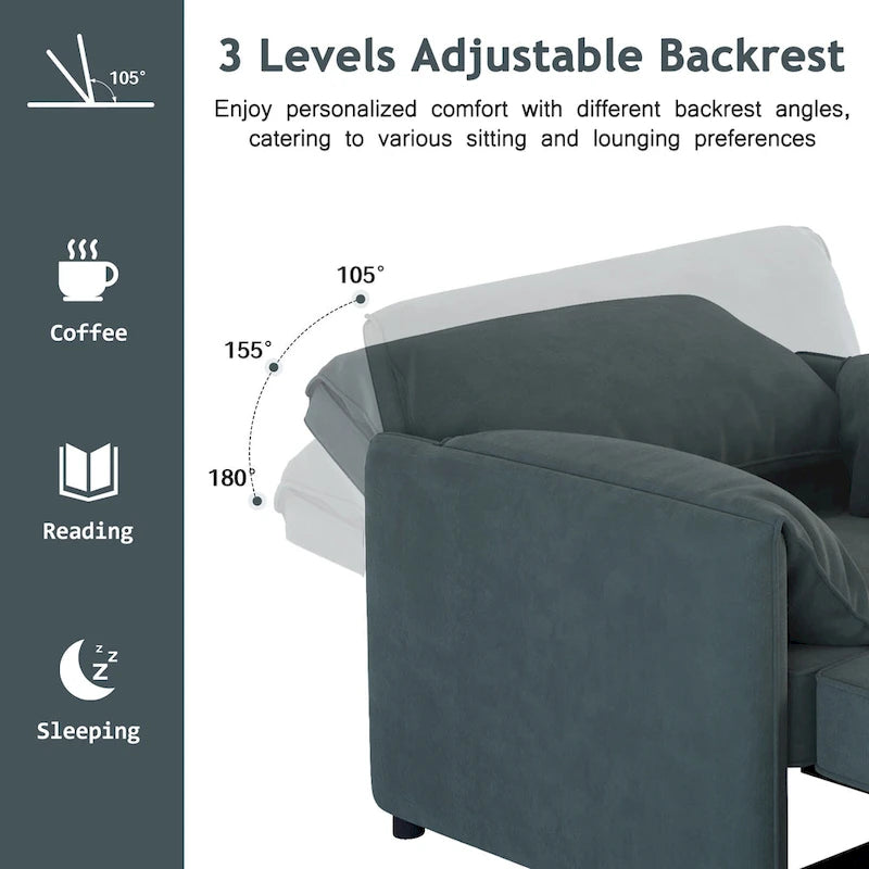 Poltrona letto convertibile in lino bianco/grigio, divano letto 3 in 1 con schienale regolabile, singolo