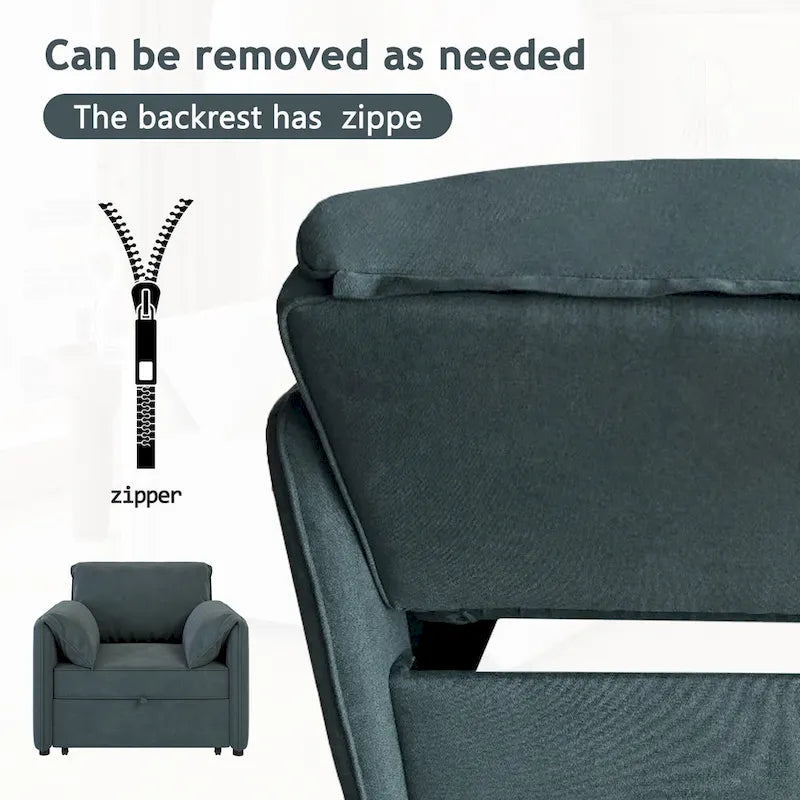 Poltrona letto convertibile in lino bianco/grigio, divano letto 3 in 1 con schienale regolabile, singolo