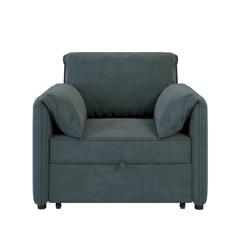 Poltrona letto convertibile in lino bianco/grigio, divano letto 3 in 1 con schienale regolabile, singolo