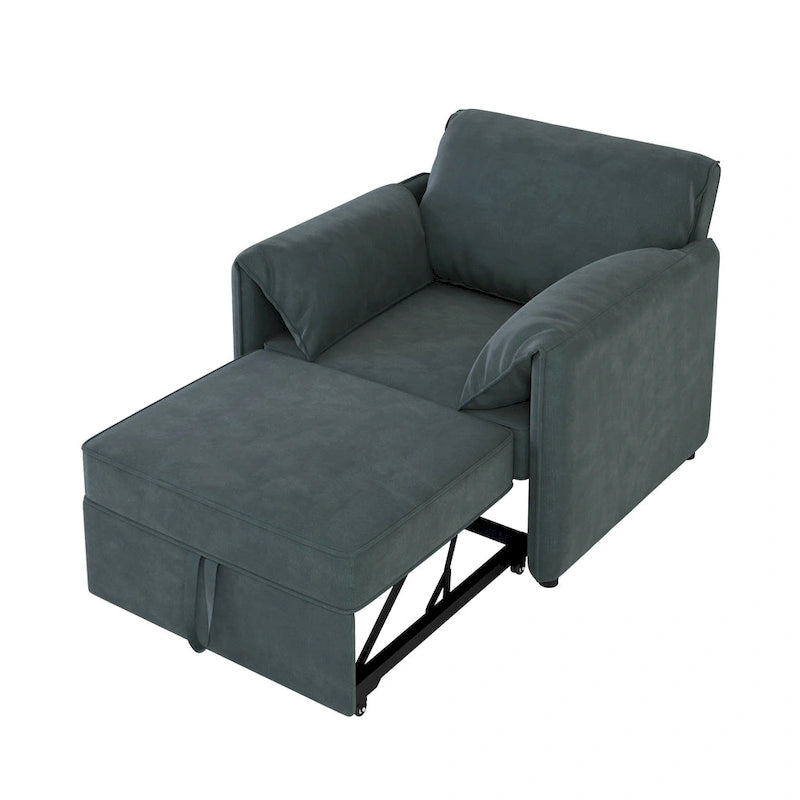 Poltrona letto convertibile in lino bianco/grigio, divano letto 3 in 1 con schienale regolabile, singolo