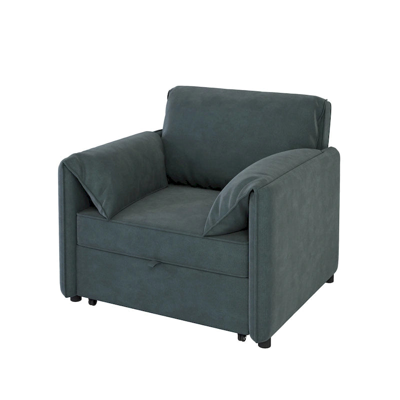 Poltrona letto convertibile in lino bianco/grigio, divano letto 3 in 1 con schienale regolabile, singolo