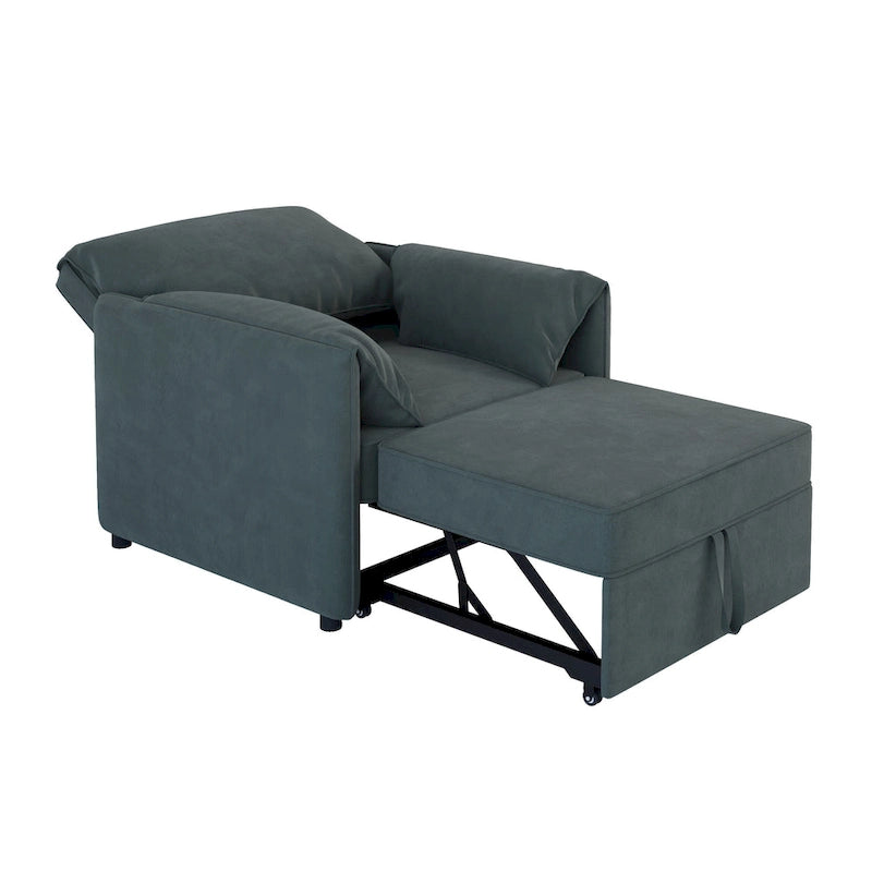 Poltrona letto convertibile in lino bianco/grigio, divano letto 3 in 1 con schienale regolabile, singolo