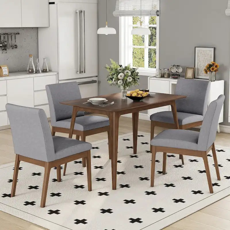 Set da pranzo a 5 pezzi in grigio e noce di metà secolo per 4 persone, sedie imbottite