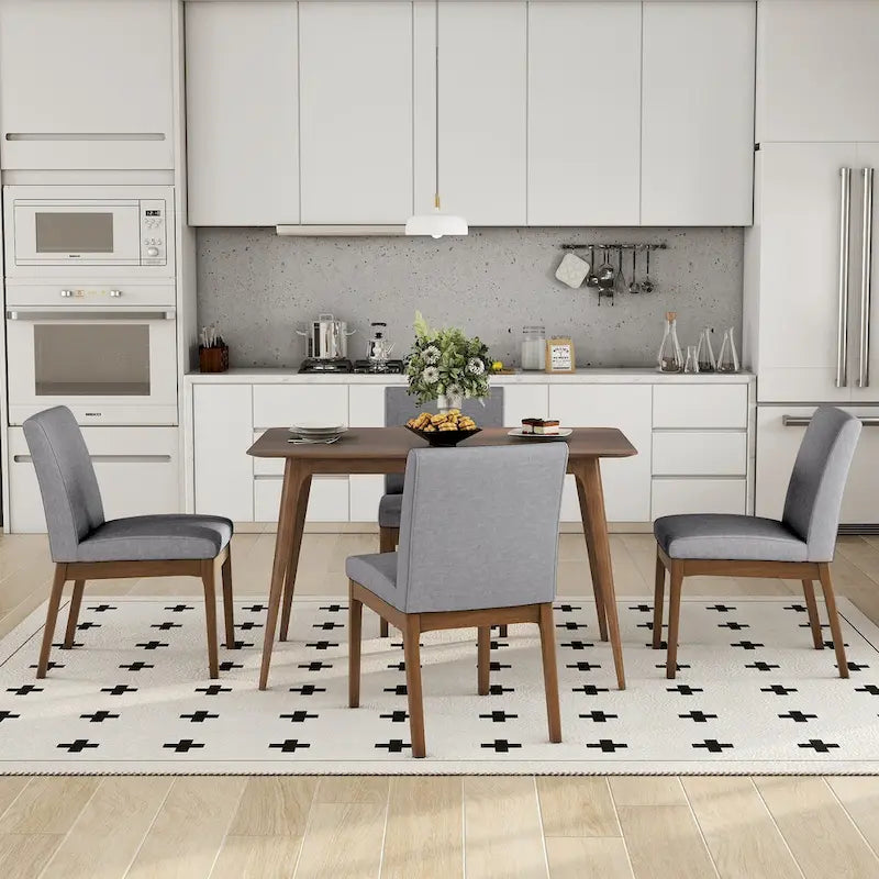 Set da pranzo a 5 pezzi in grigio e noce di metà secolo per 4 persone, sedie imbottite