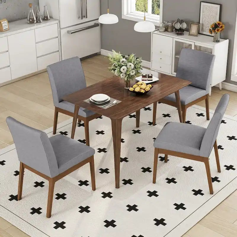 Set da pranzo a 5 pezzi in grigio e noce di metà secolo per 4 persone, sedie imbottite