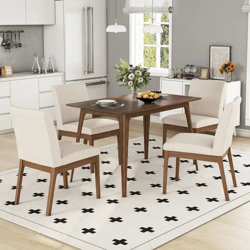 Set da pranzo a 5 pezzi in grigio e noce di metà secolo per 4 persone, sedie imbottite