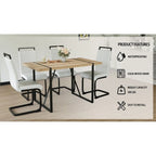 Set da pranzo da 5 pezzi nero/bianco/naturale con gambe in metallo, 4 posti a sedere