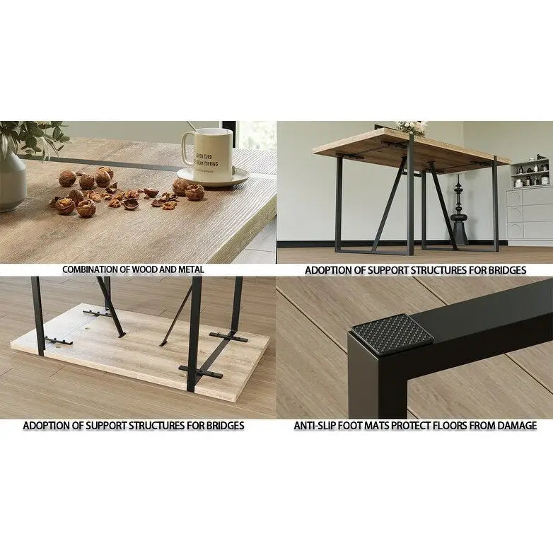 Set da pranzo da 5 pezzi nero/bianco/naturale con gambe in metallo, 4 posti a sedere