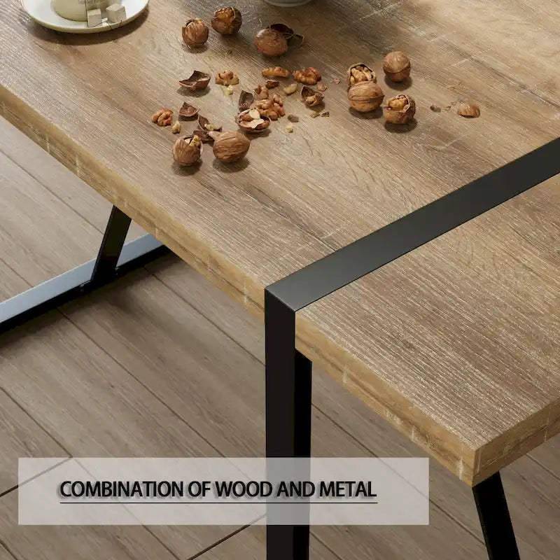 Set da pranzo da 5 pezzi nero/bianco/naturale con gambe in metallo, 4 posti a sedere