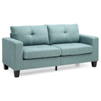 Divano a due posti, 180 cm, in twill blu con braccioli quadrati e capitonné