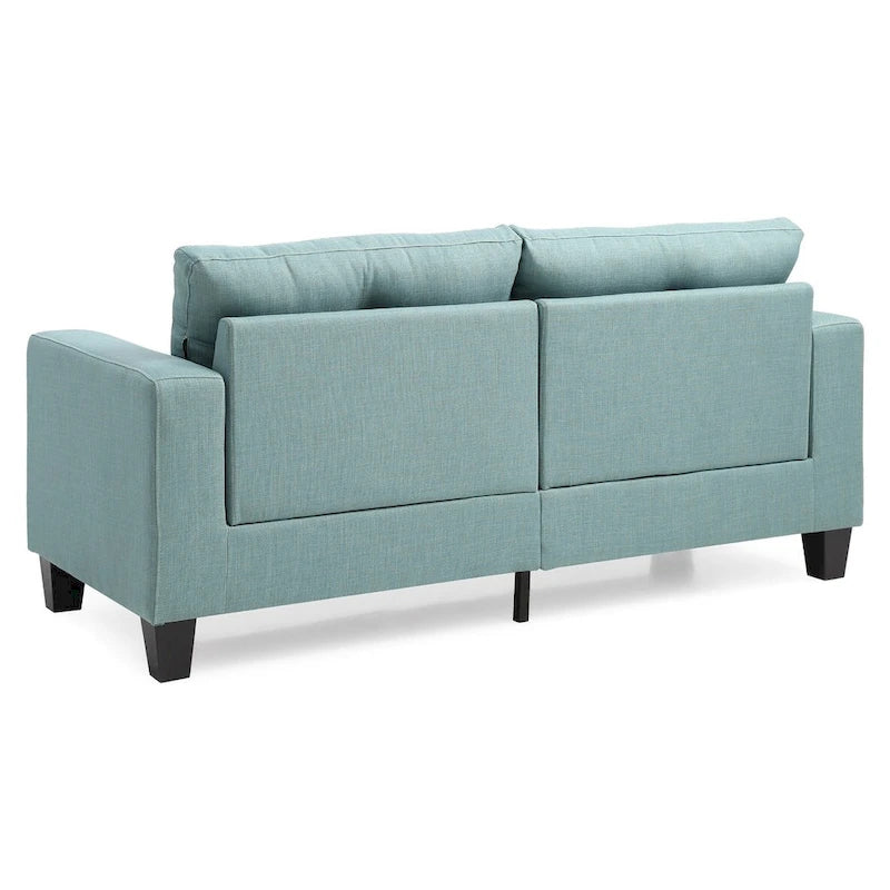 Divano a due posti, 180 cm, in twill blu con braccioli quadrati e capitonné