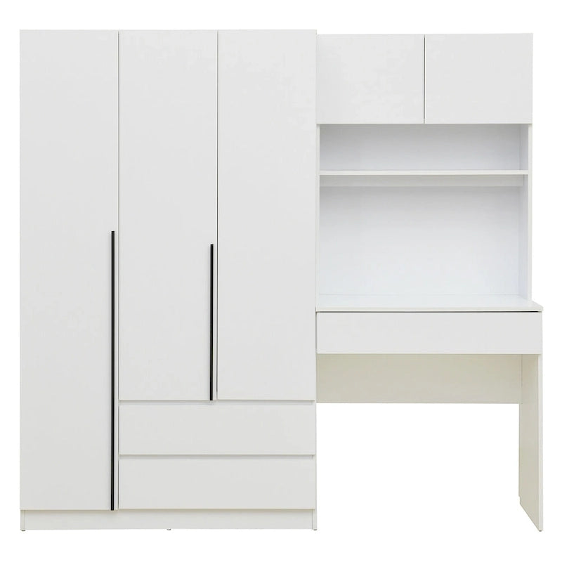 Armadio a 3 ante bianco con scrivania integrata, armadio contenitore per camera da letto singola