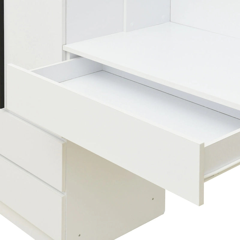 Armadio a 3 ante bianco con scrivania integrata, armadio contenitore per camera da letto singola