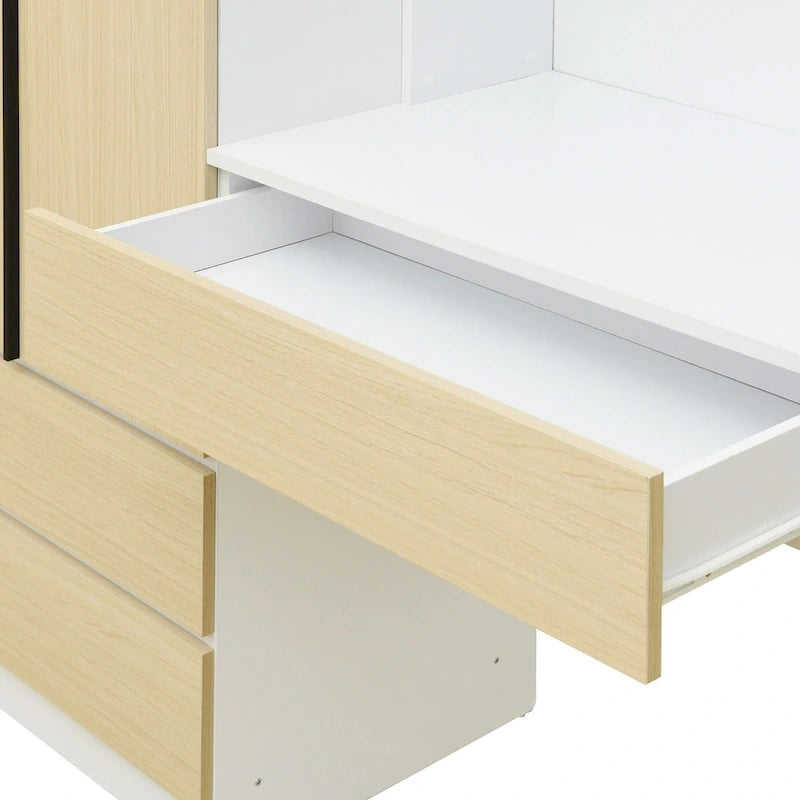 Armadio a 3 ante bianco con scrivania integrata, armadio contenitore per camera da letto singola