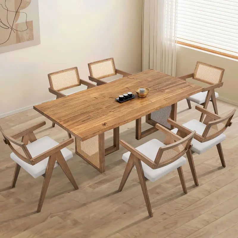 Set da pranzo da 7 pezzi in stile rattan in rovere naturale per 6 persone