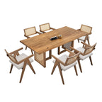 Set da pranzo da 7 pezzi in stile rattan in rovere naturale per 6 persone