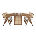 Set da pranzo da 7 pezzi in stile rattan in rovere naturale per 6 persone