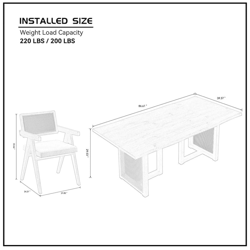Set da pranzo da 7 pezzi in stile rattan in rovere naturale per 6 persone