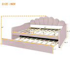 Daybed rosa e bianco in velluto con schienale a conchiglia e letto estraibile, singolo, 2 posti letto
