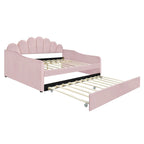 Daybed rosa e bianco in velluto con schienale a conchiglia e letto estraibile, singolo, 2 posti letto