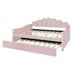 Daybed rosa e bianco in velluto con schienale a conchiglia e letto estraibile, singolo, 2 posti letto