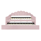 Daybed rosa e bianco in velluto con schienale a conchiglia e letto estraibile, singolo, 2 posti letto