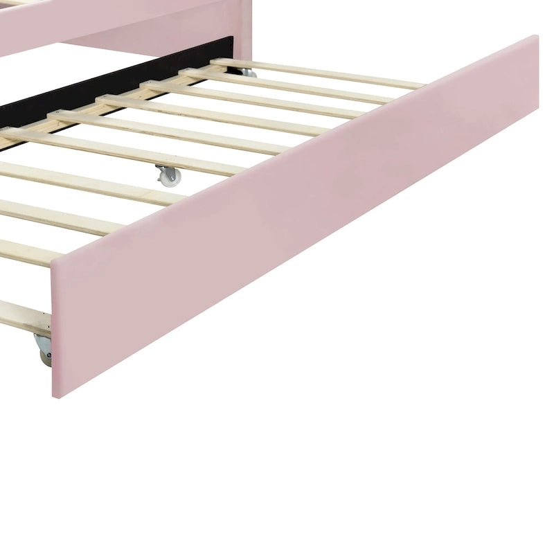 Daybed rosa e bianco in velluto con schienale a conchiglia e letto estraibile, singolo, 2 posti letto