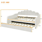Daybed rosa e bianco in velluto con schienale a conchiglia e letto estraibile, singolo, 2 posti letto