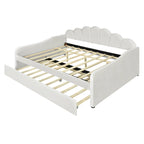 Daybed rosa e bianco in velluto con schienale a conchiglia e letto estraibile, singolo, 2 posti letto