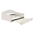 Daybed rosa e bianco in velluto con schienale a conchiglia e letto estraibile, singolo, 2 posti letto