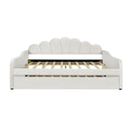 Daybed rosa e bianco in velluto con schienale a conchiglia e letto estraibile, singolo, 2 posti letto