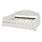 Daybed rosa e bianco in velluto con schienale a conchiglia e letto estraibile, singolo, 2 posti letto