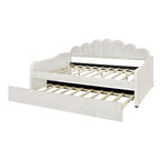 Daybed rosa e bianco in velluto con schienale a conchiglia e letto estraibile, singolo, 2 posti letto