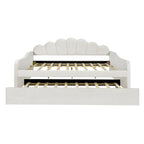 Daybed rosa e bianco in velluto con schienale a conchiglia e letto estraibile, singolo, 2 posti letto