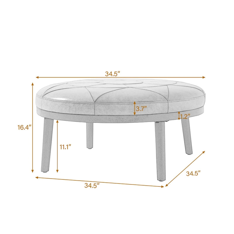 Pouf rotondo in pelle marrone, set da 2 pezzi