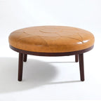 Pouf rotondo in pelle marrone, set da 2 pezzi