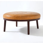 Pouf rotondo in pelle marrone, set da 2 pezzi
