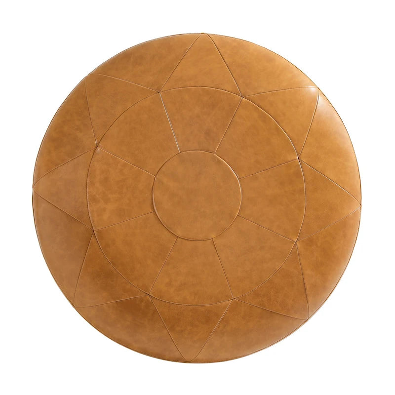 Pouf rotondo in pelle marrone, set da 2 pezzi