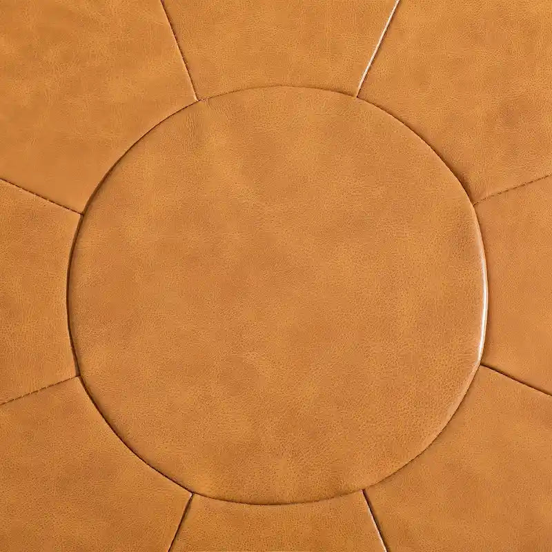 Pouf rotondo in pelle marrone, set da 2 pezzi
