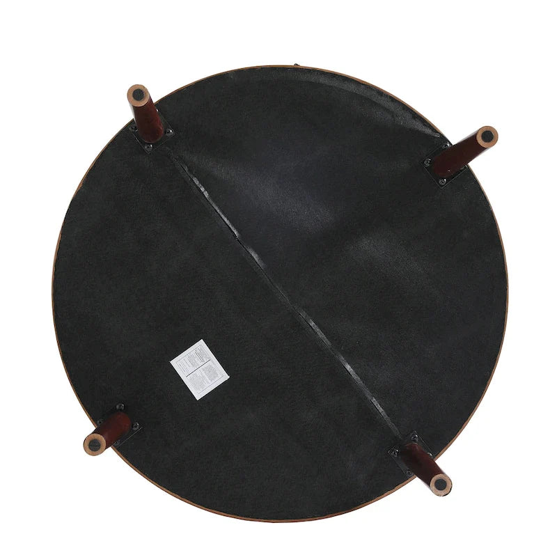 Pouf rotondo in pelle marrone, set da 2 pezzi