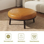 Pouf rotondo in pelle marrone, set da 2 pezzi