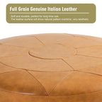 Pouf rotondo in pelle marrone, set da 2 pezzi