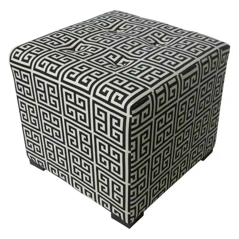 Poggiapiedi/Ottoman quadrato bianco/nero e bianco/grigio, capitonné a 4 bottoni, monoposto
