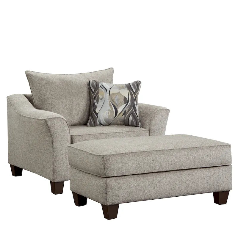 Set poltrona e pouf d'accento in tessuto grigio/marrone, 1 posto