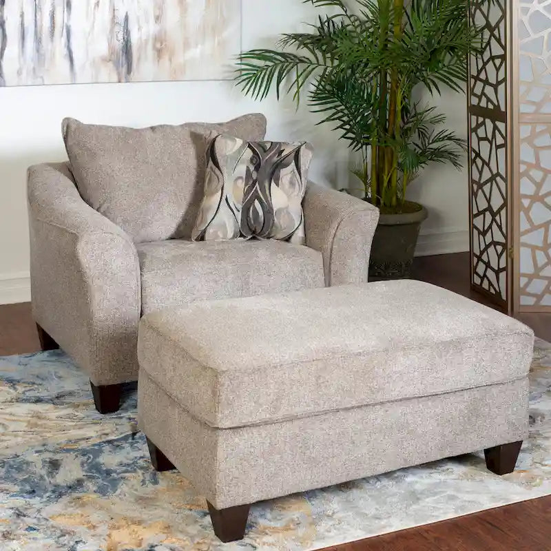 Set poltrona e pouf d'accento in tessuto grigio/marrone, 1 posto